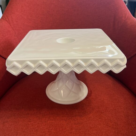 Vintage Milk Glass Cake Stand: Indiana Glass Co. Rum Well Centerpiece - Picture 1 of 11